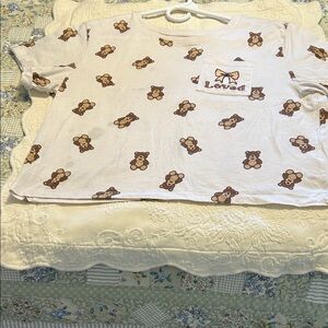 Cute Bear Print White T-Shirt